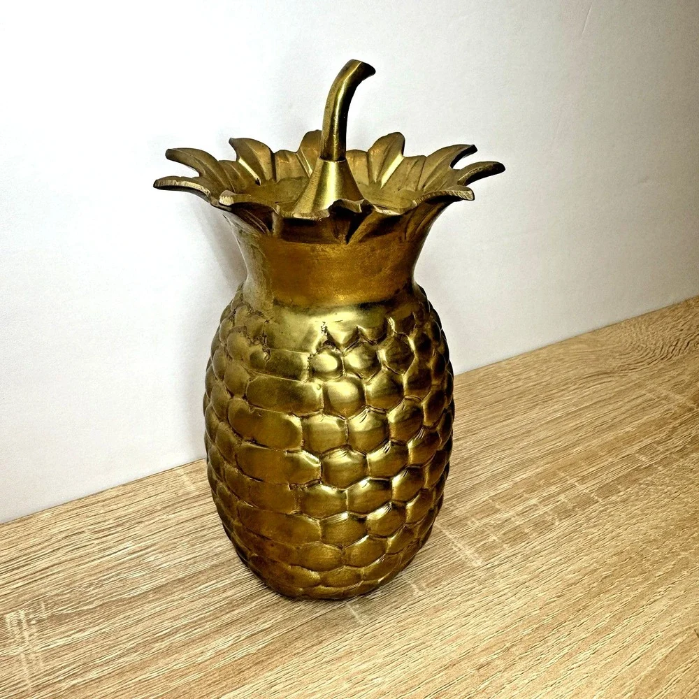Vintage Solid Brass Pineapple Lidded Trinket Jar Hollywood Regency Decor